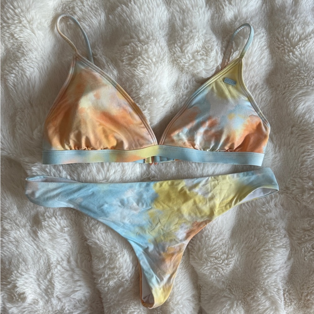 Roxy Pastel Tie-Dye Triangle Bikini Set - Yellow/Blue/Orange